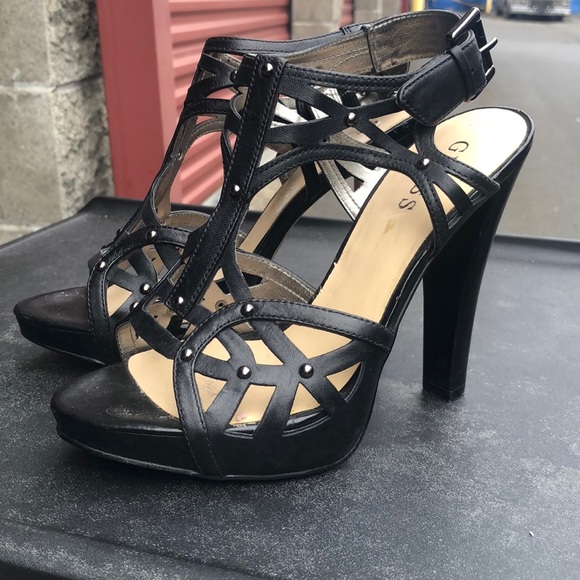 Guess Women’s Black Leather Platform Heels shoes - Size 6M - Picture 12 of 14